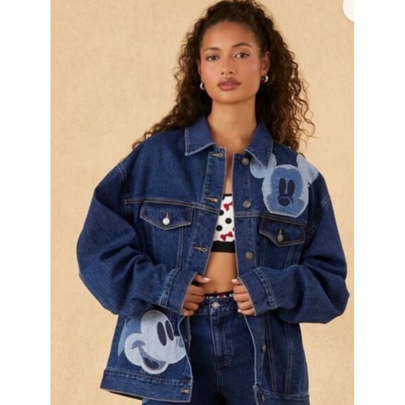 Forever 21 Jackets & Blazers - Disney Forever 21 Mickey Mouse Denim Jacket Blue Oversized Patchwork Womens S